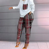 Women's Clothing Spring New Fashion Printing Lattice Long Sleeve Large-Size Loose Women's Casual