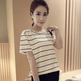 Zingj New Summer 2024 Korean Version Loose Large-Size Striped Short-Sleeved T-Shirt Women's Top Bottom Shirt Women's