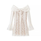 Women's Clothing Explosion Fashion Elegant Sexy One-Word Shoulder Lace
