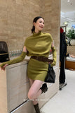 Xixi 13 Line 2025 Autumn White Standard Temperament Knitted High-Neck Dress Dress Thin High-Waisted Short Skirt Women