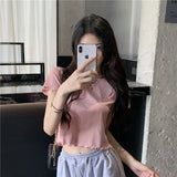 Zingj Hot Girl Crop Short Style Student Jacket 2024 Summer New Short Sleeve Embroidery Wooden Ear Slim T-Shirt Female