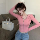 Hat Hoodies Women Korean Style Solid Zip-up Ladies All-match Slim Classic Popular Design Stylish Streetwear Sexy Hooded