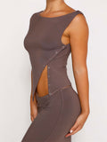 Irregular Neck Off Shoulder Tank Summer Tops Women Sleeveless Solid Color Side Split Buttons Up Vest Streetwear