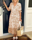 Summer Temperament Commuting Long-Term Broken Flower Tie-Dye Printing Large Code Loose Dress