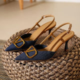 Early Autumn French Lady Wind Tip Fine Heel Single-Shoe Temperament Denim Behind The Empty Pedal Women's High
