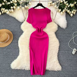 Dress Women 2025 Spring And Summer New Temperament High-End Side Open Fork Elastic Tight Babes
