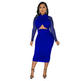 Zingj Fashion Women's Mesh Long Sleeve Solid Color Wrapped Breast Crop