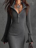 Fashion Elegant Temperament Zippered Horn Sleeve Knitted Fishtail
