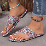 National Wind Flat-Bottomed Toe Slippers Women 2025 New Breathable Printed Roman Style