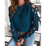And Winter Sweater Women's Hollow Cloth Splicing Long-Sleeved Knitted Shirt Collar