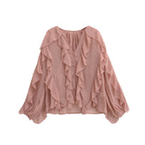 Summer Fashion V Collar Folded Folded Shirt Female