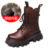 Layer Of Cow Skin Leather Pine Cake Foam Thick Base Lightweight Martin Boots Women Autumn And Winter Engren Wind Height Locomotive Boots Single