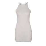 Zingj Spring And Summer Sexy Ribbed Small Halter Dress Solid Color Knit Show Thin Commuter