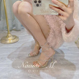 Summer New Square Drill Sandals Fine Heel High-Heeled Shoes Crystal Sexy With Roman
