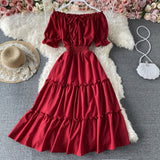 Slash Neck Midi Dress Women Sexy Off Shoulder Short Sleeve High Waist Ruffle Vestidos Female Summer 2023 New