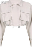 y2k Streetwear Pockets Cargo Style Bomber Jacket Female Chic Cropped Coat Autumn Winter Zipper Racing Jackets