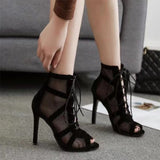 Cloth Sandals New Fashion Cross-Tie Fine High-Heeled Sandals Women Large Size Fish Mouth Cool