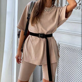 Spring And Summer New Hot Women's Clothing Two Sets With Belts Solid Color Home Loose Sports Fashion Leisure