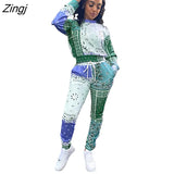 Bandana Print Two 2 Piece Set Women Fitness Sweatsuit Pullover Sweatshirt + Jogger Pants Set Tracksuit Vintage