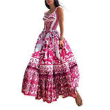 Women's New Printing Square Neck Tie Sling Skirt Folds Body Dress Dress
