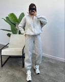 Women's Plus Velvet Set Fashion Simple Long-Sleeved Sweater Pure Color Sports Suit