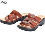 Slippers Open Toe Non-Slip Ladies Slides Fashion Adjustable Casual Wedge Shoes Solid Beach Footwear Women Sewing