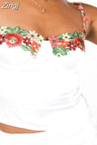 Embroidery Flowers Sleeveless Strap Camis Crop Tops Summer Clubwear Sexy Women Low Cut Push Up Tank Bustiers