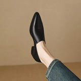 Zingj Heel Single Shoes Female 2024 New Pointed Deep Mouth French Small Fragrant Wind Thick With Temperament Pure Color Small Leather Shoes Female-Outfit