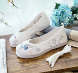 Zingj Heel Shoes Shallow Mouth Embroidered Cloth Shoes One Word Buckle Xianhe National Wind Retro Hanfu Shoes Women's