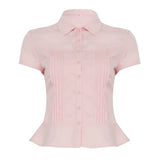 And Summer Basic Solid Color Dark V Buckle T-Shirt Top Bow Texture Texture To Close The Waist Design Spice Girls Shirt