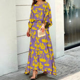 Women's Summer New Loose Print Long-Sleeved Top High Waist Half-Body Large-Size Dress