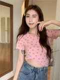 Zingj Smiley Face Print Short-Sleeved T-Shirt Women's Summer 2024 New Design Sense Slim Short Students On