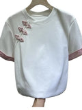Chinese Style Embroidered Buckle Short-Sleeved T-Shirt Women 2025 Summer New Simple Jafuse Thin