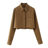 Women's Long-Sleeved Pocket Dress Short Shirt
