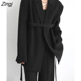 Loose Blazers Women New Spring Leisure Office Ladies Temperament Korean Style Lace-up Design Chic Streetwear Overcoat