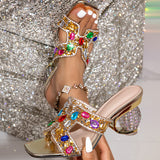New Women's Diamond Gem Sandals Cover Transparent Thick-Soled Party With Sandals High