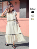 Zingj Summer New Women's Comfortable Casual Shirt Collar Lace Long Skirt Suit
