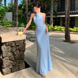 Zingj Goddess Temperament Hanging Neck Back Slim Thin Dress Fishtail Dress Beach Holiday Dress