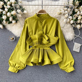 Zingj Shirt Female Design Sense Small Three-Dimensional Pressure Pleated Flounce Waist Show Thin Temperament Versatile