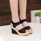 Long-Term Women's Sandals Flat Slope With Lace Fish Mouth Women Magic Sticky Buckle Buckle Pine Cake Thick Bottom