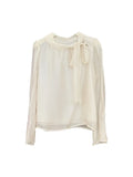 Xixi 2025 Spring New Thousand Gold Wind Bow Tie With Bottom Shirt Women's Long-Sleeved Top Tide