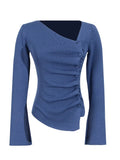 2025 Autumn New Temperament Folding Irregular Oblique Shoulder Design Long-Sleeved Knitted Top