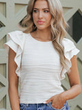 Texture Lotus Side Short-Sleeved T-Shirt Women 2025 Casual Round Collar T-Shirt