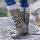 Autumn And Winter Trouser Boots Women Large Size Thick And High-Heeled Boots Belt Buckle Fashion Thin Boots