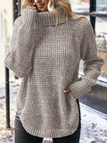 And Winter Women's Sweater Fashion High-Pin Open Fork Cover Long-Sleeved Knitted Shirt