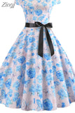 Party Dress Women Elegant Short Sleeve Floral Print Vintage Dresses Robe Femme Summer New Midi Bodycon