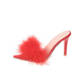 Large-Size Tips High-Heesed Slippers Female Fine And Fashion Hairy Toe Fashion Cool Drag High