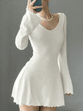 Simple Knitted Long Sleeve Mini Dress- Outfit