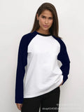 Long-Sleeved T-Shirt Women 2025 Spring And Autumn Bumping Tie-Up Bottom Shirt Loose Round-Neck Cotton