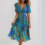 Summer New Loose Leisure Shuya V Collar Crumped New Hot Print